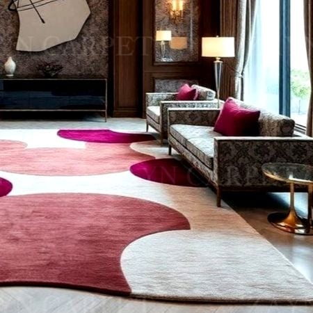 Handcrafted Abstract Plum Pink Contemporary Area Rug